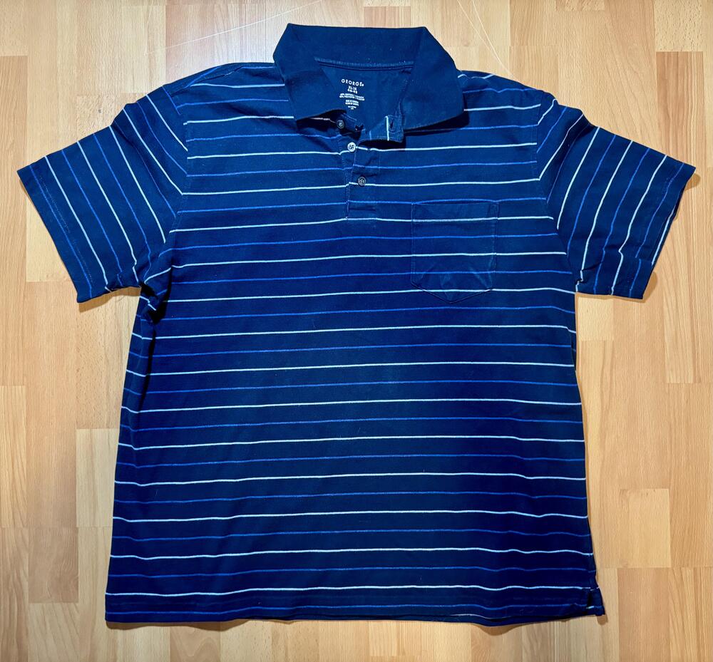 George Polo Shirt Mens XL Striped Short Sleeve Casual Pocket 60 40 Poly Blend